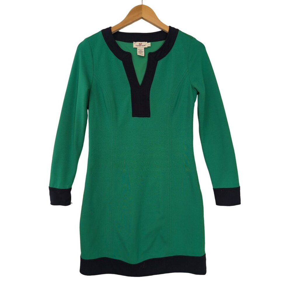 Vineyard Vines‎ Ponte Tunic Sheath Dress Womens 2 Green Blue Long Sleeve Preppy